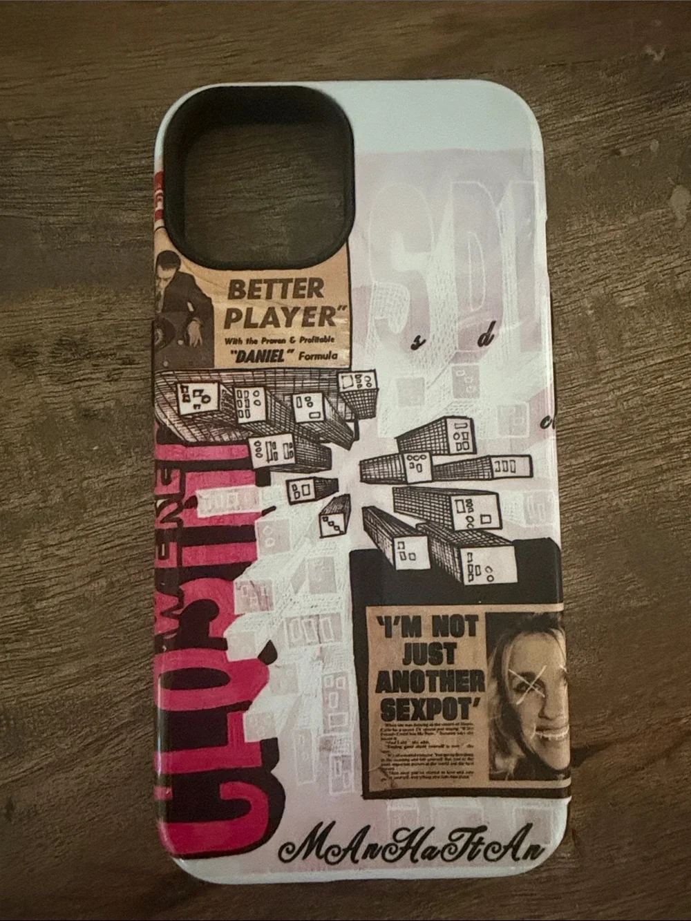 Graphic Pink & White Urban Collage Phone Case - Unbranded